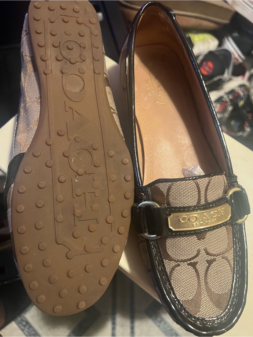 Coach Brown Signature Canvas Loafers with Gold Hardware - Picture 6 of 6